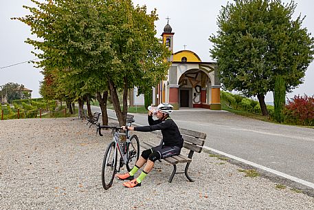 Biker at Tremlett's Small Church of Coazzolo
